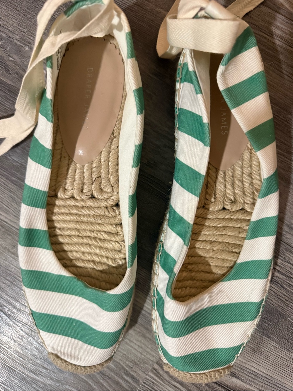 Draper James Green & White Striped Espadrille Tie Flats - Picture 2 of 5